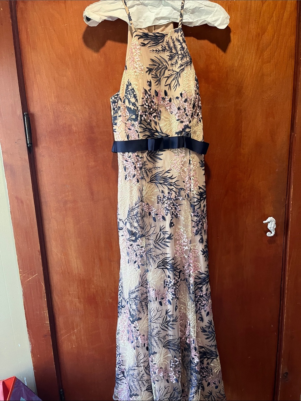 City Triangles Blush and Navy Floral Halter Maxi Dress